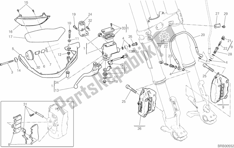 All parts for the Front Brake System of the Ducati Multistrada 950 Brasil 2018